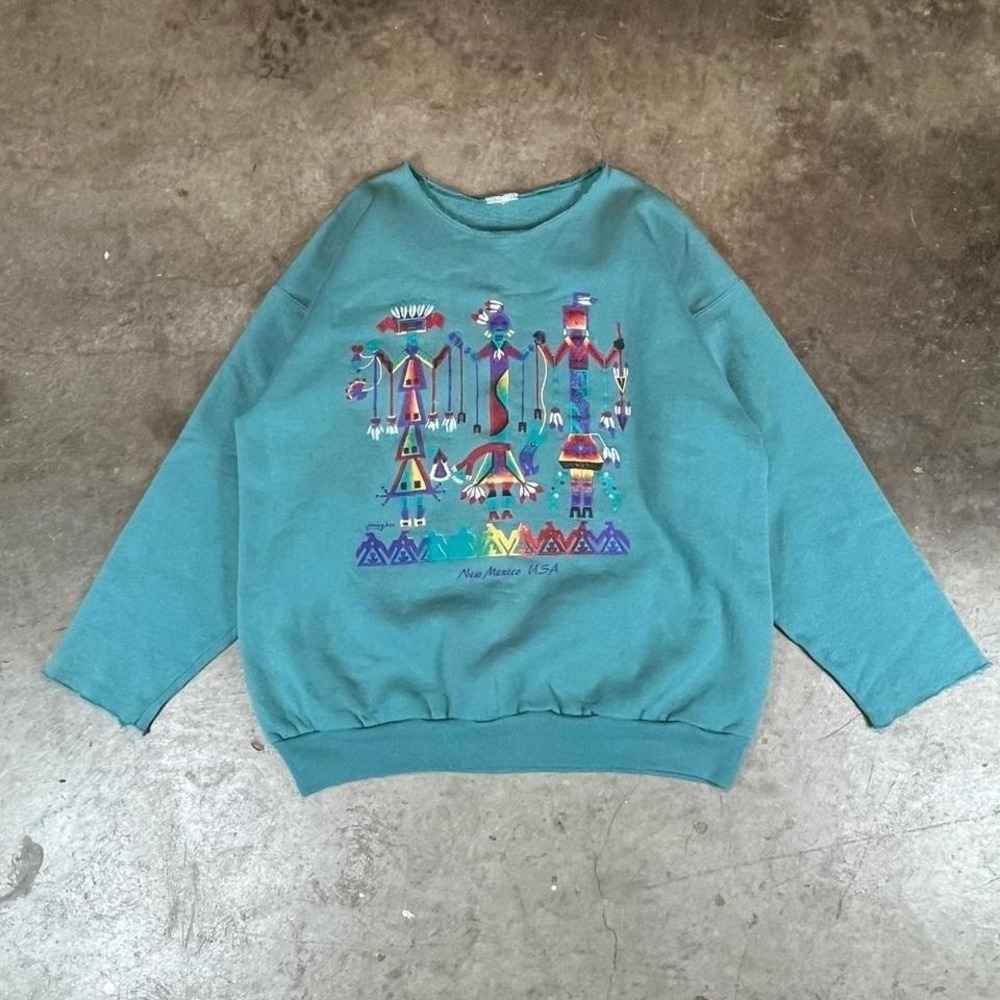 Vintage New Mexico USA Native American Graphic Sweatshirt Teal Size‎ Womens M